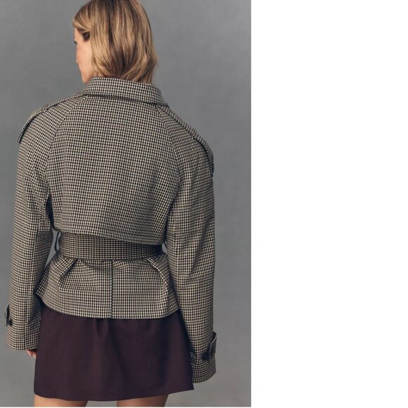 By Anthropologie Crop Plaid Trench Coat size 12 new with tag nwt Neutral Pattern - Picture 6 of 8